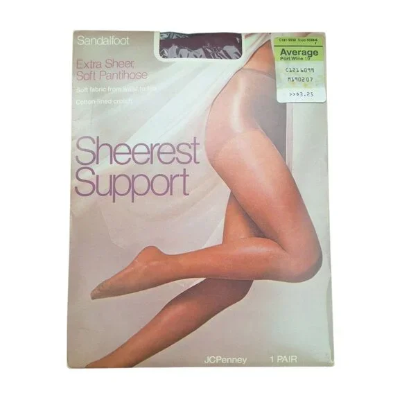 JCPenney Sheerest Support Pantihose Port Wine 19 Sandalfoot Average‎ Nylon