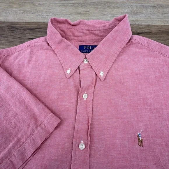 Ralph Lauren Shirt XL Classic Fit Red‎ Check Short Sleeve Button Down Pony