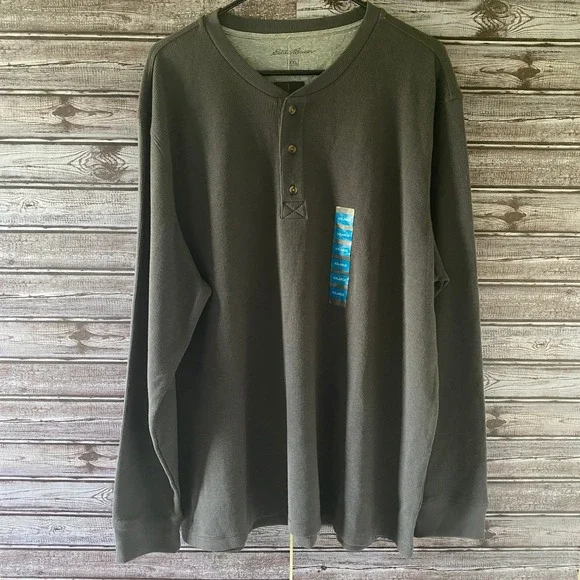 Eddie Bauer Men's Long-Sleeved Thermal Henley Size XXL Asphalt Logo Pullover NWT