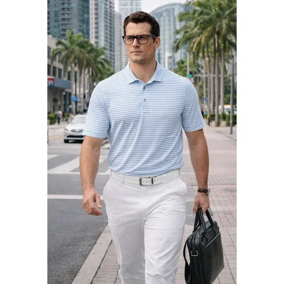 Cutter & Buck Mens Short Sleeve Virtue Eco Pique Stripe Recycled Polo size Small