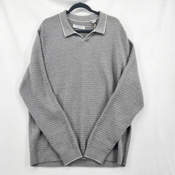 Tommy Bahama Mens XL‎ Coolside Harbor LS Polo Sweater Grey ST424582 NEW