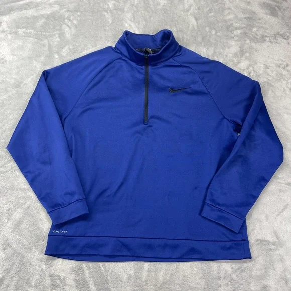 Nike 1/4 Zip Fleece‎ Pullover Mens XL Blue Athletic Dri-Fit Training Long Sleeve