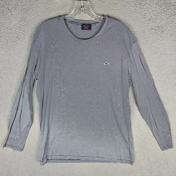 Paul & Shark T-Shirt Men's XL White Blue‎ Striped Long Sleeve Crew Neck Pullover
