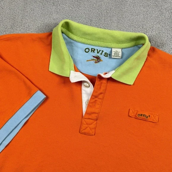 Orvis Mens XL Orange Pique Polo Shirt‎ Short Sleeve Contrast Collar EUC! Clean!