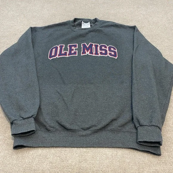 Champion Sweatshirt‎ Mens Large Gray Ole Miss Crewneck Fleece Embroidered