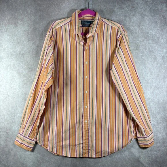 Polo Ralph Lauren Button Down Shirt Mens XL Orange Estate Sport Striped Cotton