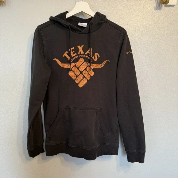 Columbia‎ Texas Longhorn Mens Small Hoodie Black Faded Pullover Sweater Jacket