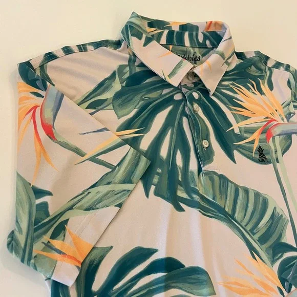Chubbies Tropical Performance Polo Shirt Medium‎ Bird of Paradise