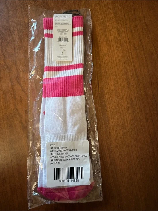 Free People Spring Break Prep Tube Socks - White & Pink NWT