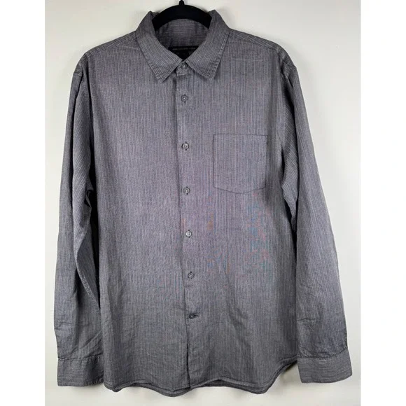 John Varvatos USA Striped Button Down Shirt Gray Burgundy Long Sleeve, Mens‎ M