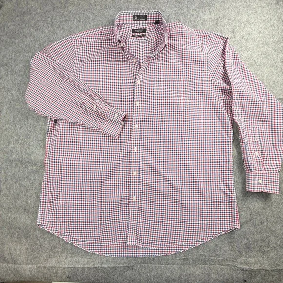 Nordstrom Mens Shop Smartcare Gingham Shirt Red White Blue 18 35 Traditional Fit