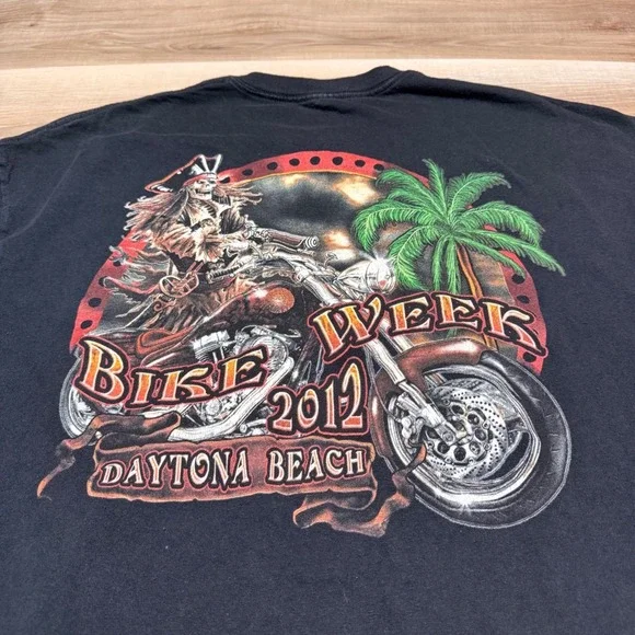 Daytona Beach Bike Week T Shirt Mens 2XL Black 2012‎ Pirate Skeleton Motorcycle