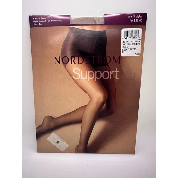 NIP Nordstrom Support Control‎ Top Pantyhose size B Light Beige 25 Denier Leg