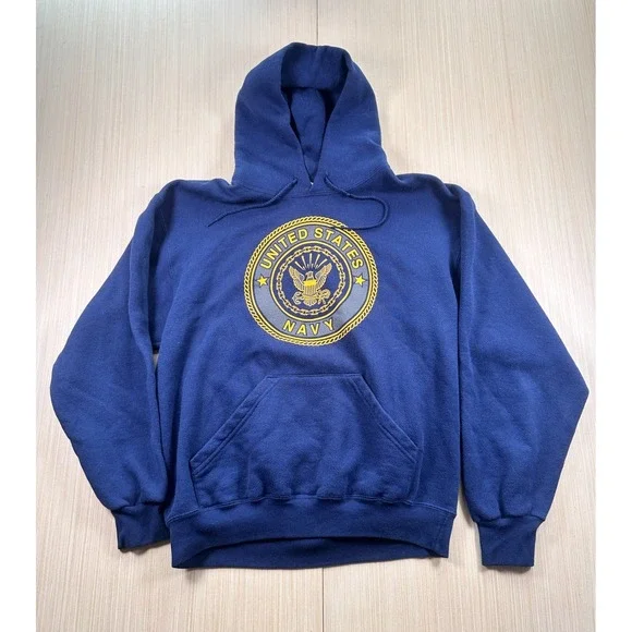 Vintage‎ Soffe Hoodie Mens Medium Blue United States Navy Fleece Lined Graphic