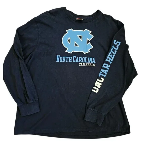 Y2K North Carolina Tar Heels Long Sleeve Shirt Sz XL Navy Blue Genuine Stuff VTG