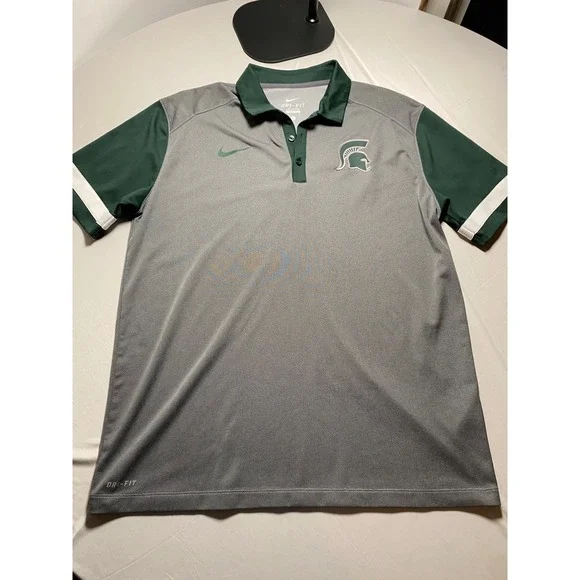 Nike Dri-FIT Michigan State Spartans Polo Shirt Grey Green Mens Large SP16KUB
