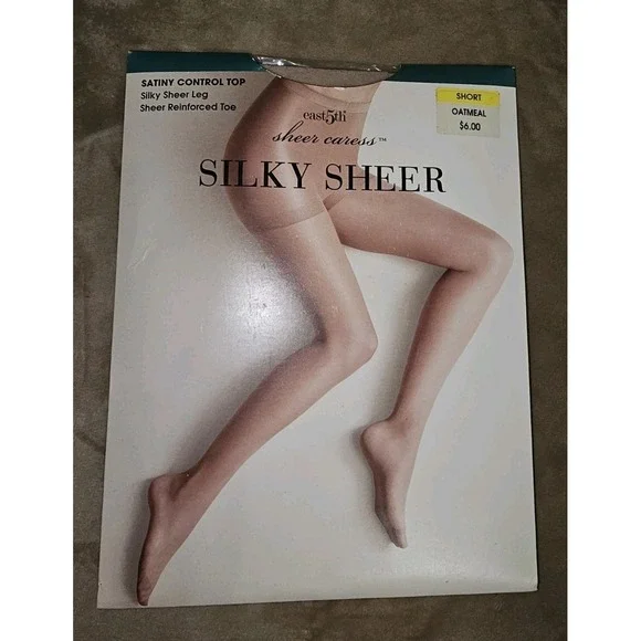 JC Penney East 5th SATINY CONTROL TOP Reinforced Toe Silky Sheer Short Oatmeal‎