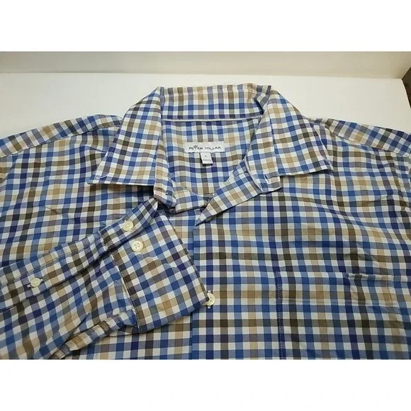 Peter Millar Shirt Men's Large Long Sleeve Button Up‎ Checkered Cotton Casual