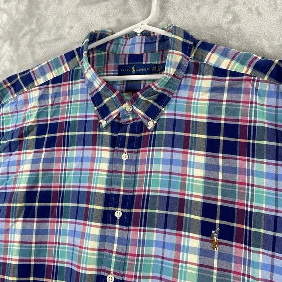 Ralph Lauren Shirt Mens 4XB Button Down Flesh Pony Plaid Oxford Big Tall Casual
