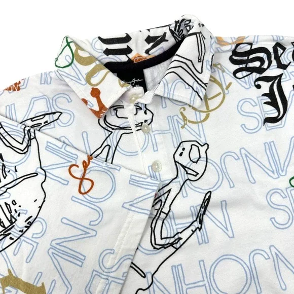 SEAN JOHN Men's White AOP Short Sleeve Polo Shirt Size Small (tagged 16-18)‎