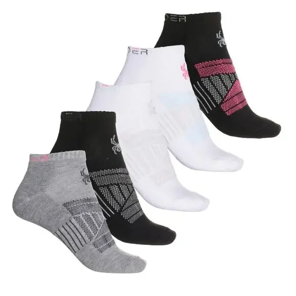New Spyder Women Visible Tech Half Cushion Low-Cut Socks 5 Pair Black White Gray