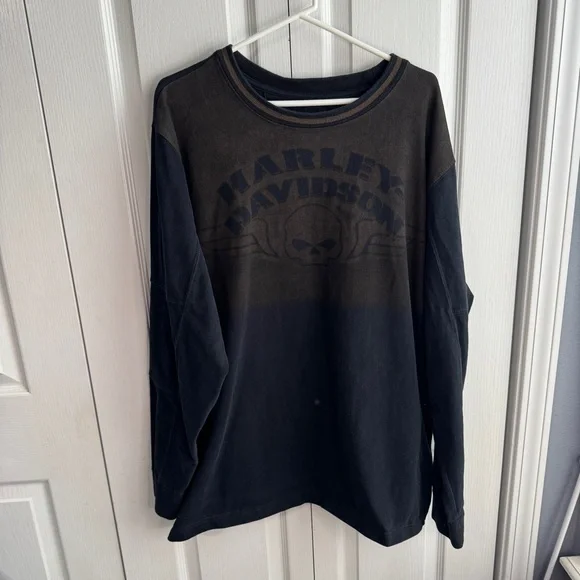 Harley Davidson Black Bleach Spell Out Sweatshirt Men's Size 2XL‎ Biker Grunge