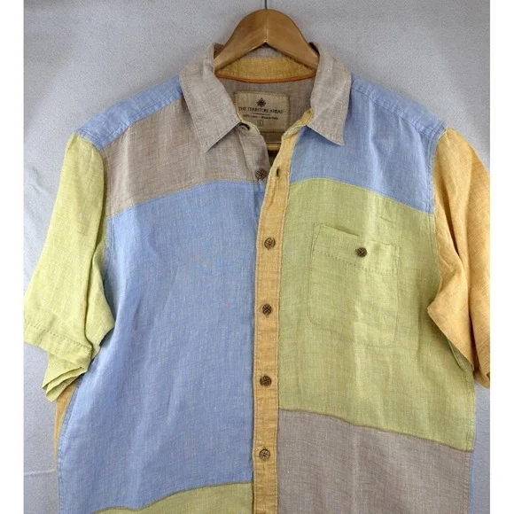The Territory‎ Ahead Men's Large Color Block 100% Linen Colorful Summer Beach