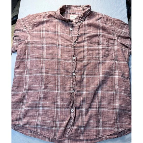 Weatherproof Vintage Mens XXL Short Sleeve Linen‎ Blend Plaid Button Down Shirt