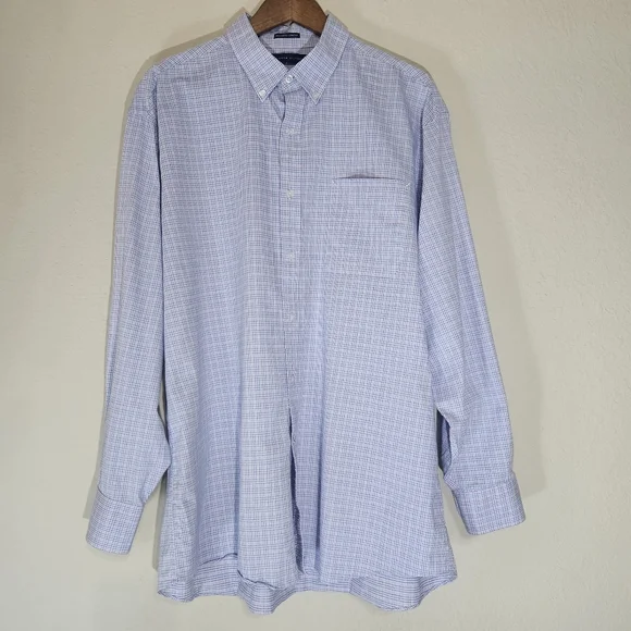 Tommy Hilfiger Dress Shirt Mens XL Pink Blue Regular‎ Fit Stretch Office Career