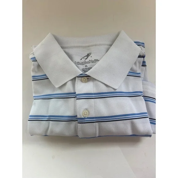 Nicklaus‎ Performance Golf Polo Shirt Men's XL Striped White Blue