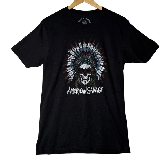 Savage Tacticians American Savage Skull Graphic T Shirt Black Mens‎ Size Medium