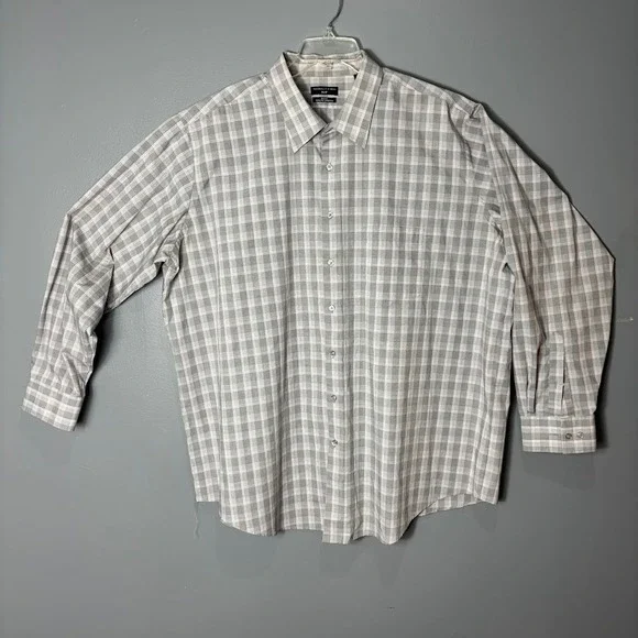 Shaquille ONeal XLG Mens Dress Shirt 19 36/37 Big Fit Cooling Stretch Grey Plaid