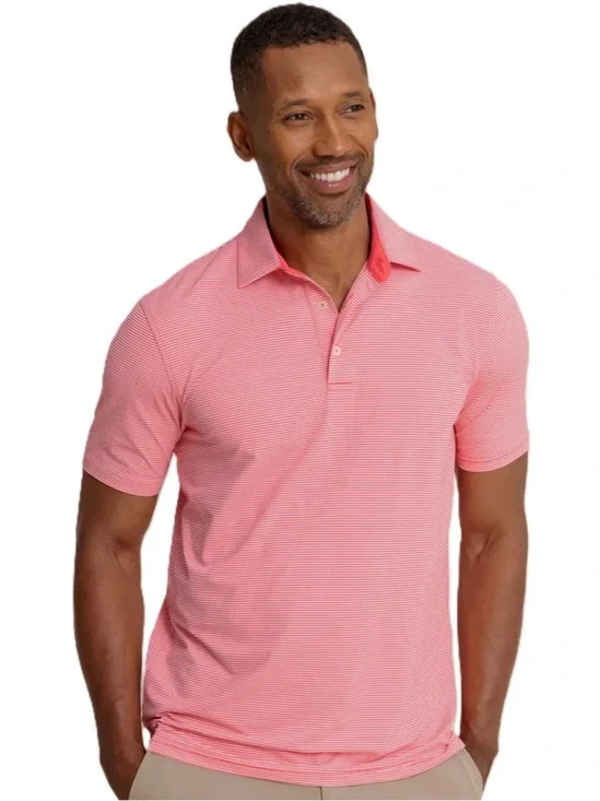NWT Southern Tide M’s XXL Brrr Meadowbrook Stripe Polo in Snapper Red (1083)