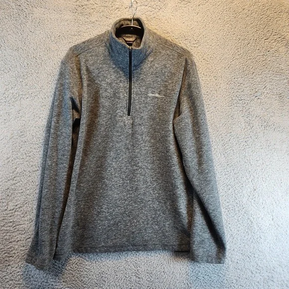 Eddie Bauer Sweatshirt Mens Medium Gray Fleece Lined Mock Neck‎ Quarter Zip