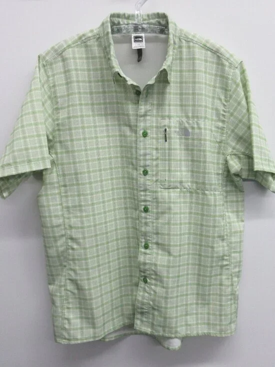 THE NORTH FACE BUTTON DOWN SHIRT SHORT SLEEVE MENS LARGE WHITE GREEN CHECKER