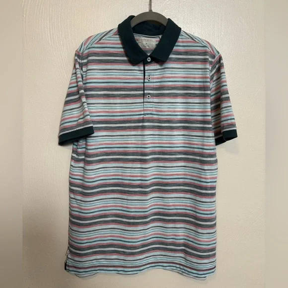 Linksoul Men’s Shirt 100% Luxury Cotton Collared Green Pink Stripe‎ Size Medium