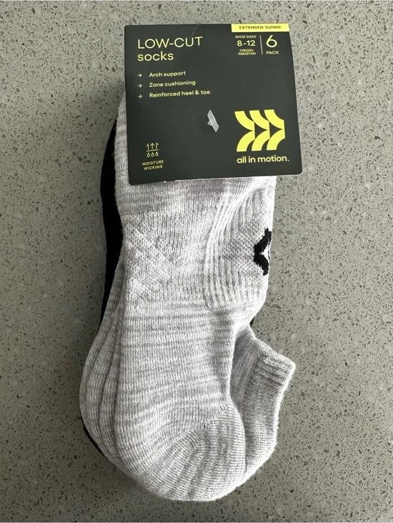 All in Motion Women's Extended Size Cushioned 6pk Low Cut Socks