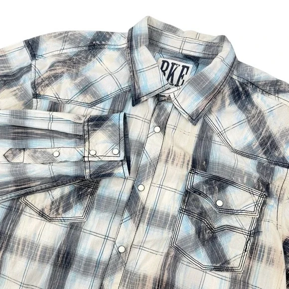 BKE‎ Mens XXL Shirt Plaid Western Pearl Snap Athletic Fit Long Sleeve Cowboy EUC