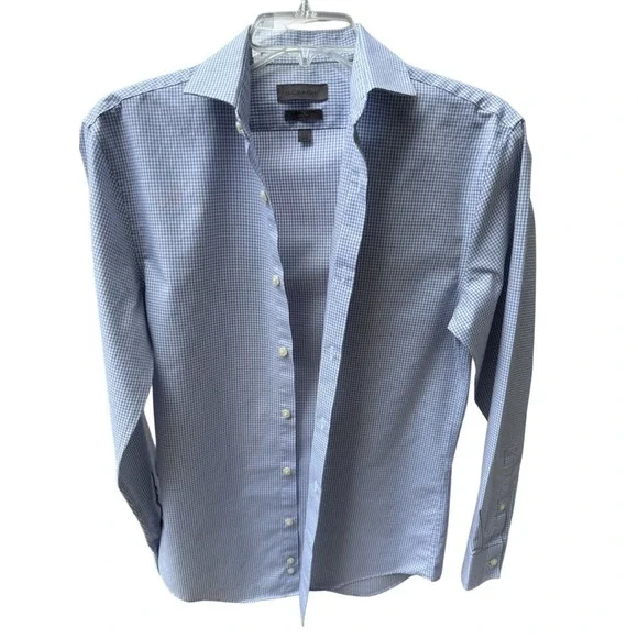 Calvin Klein Men's Light Blue‎ Micro-Check Dress Shirt. 14.5.32/33.Extreme slim.
