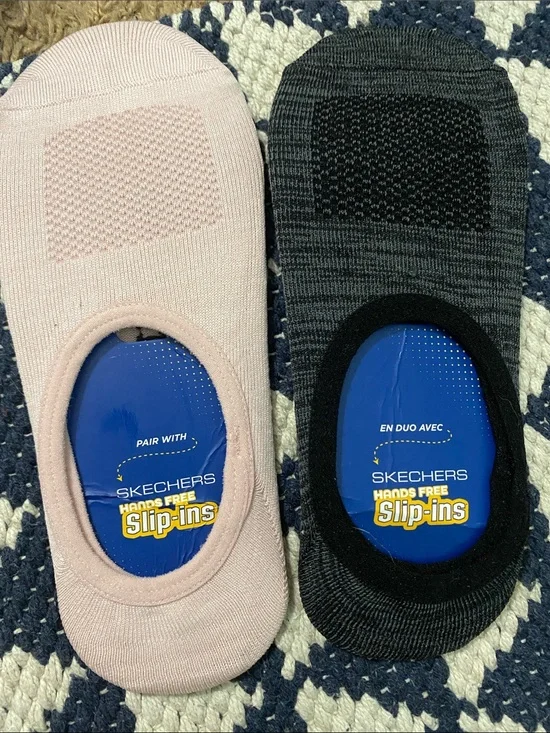 Skechers No-Show Slip-In Socks in Light Pink & Charcoal