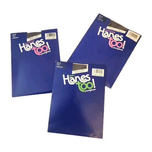 Vtg Hanes Too! Control Top Pretty Sz E-F Barely Black Sandalfoot Nylon Pantyhose