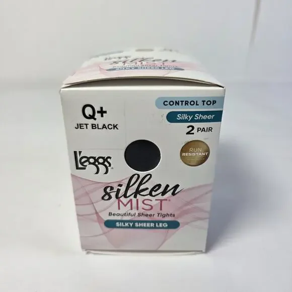 L'eggs Silken Mist Silky Sheer Leg Control Top Tights, 2 Pairs Jet Black Size Q+