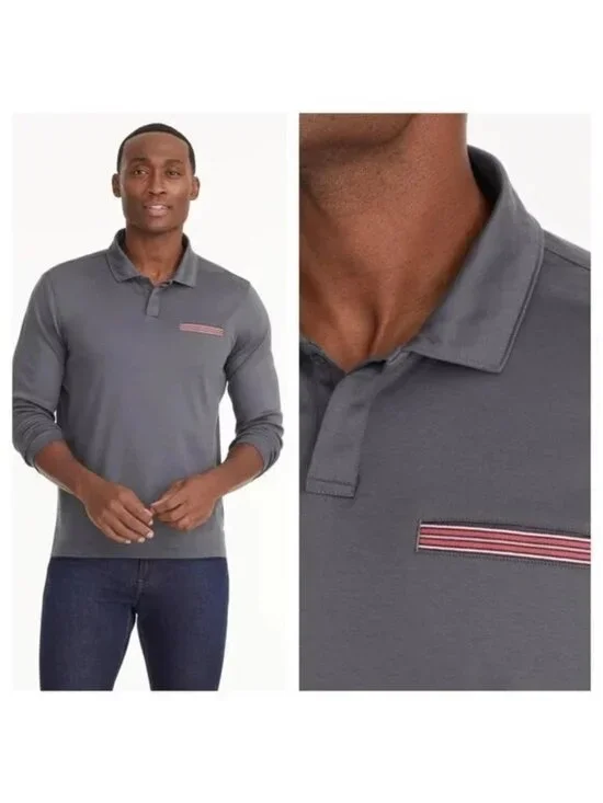 UNTUCKit Gray Damaschino Long Sleeve Contrast Pocket Polo‎ Size M
