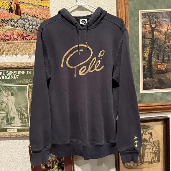 NWOT Designer Pele Futbol Soccer Black And Gold Hoodie Size‎ Medium