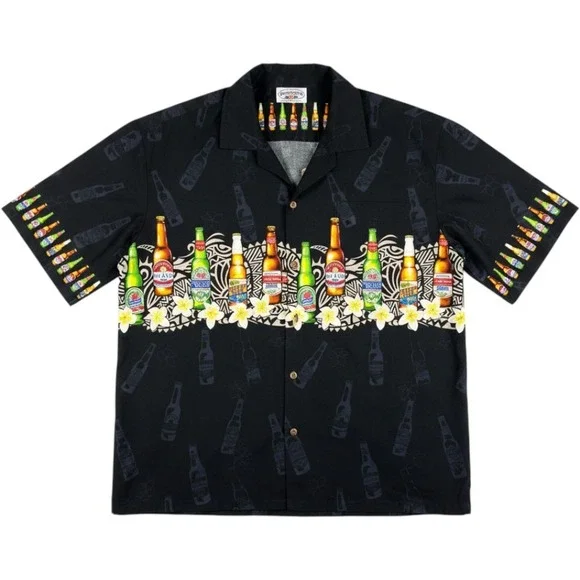 Vintage 90s Pacific Legend Hawaiian Shirt Mens XL Beer Bottle Print Made In USA