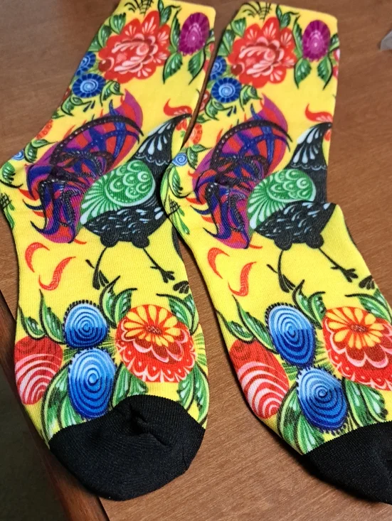 Chicken Yellow Rooster Print Crew Socks Unisex