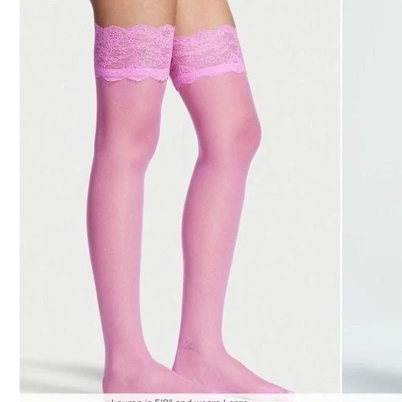 VS VERY SEXY Lace Top‎ Thigh Highs with Reinforced Heel Purple Pink Tights