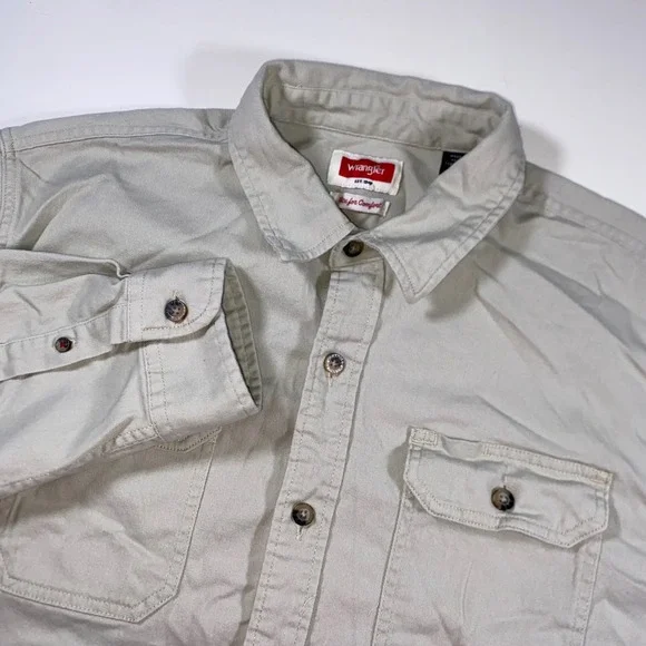 Wrangler Mens Flex for Comfort Long Sleeve Button Down Shirt Khaki Tan Large