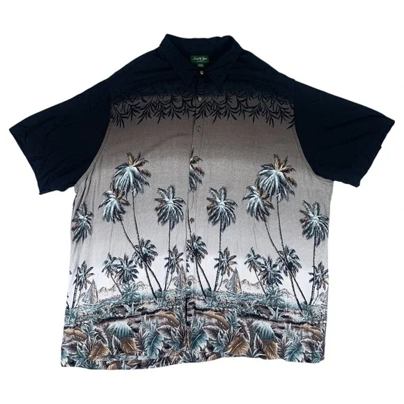 David Taylor Button Down Shirt Mens 4XL Black Brown Tropical Palm Tree Rayon