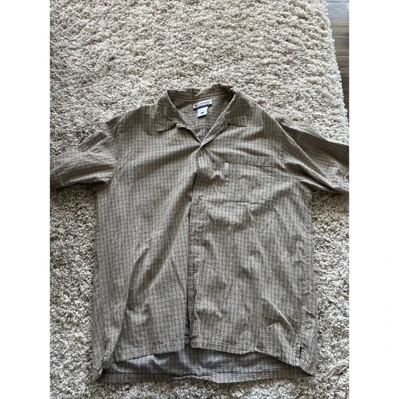 Mens Columbia Sportswear's Beige Plaid Short Sleeve Shirt Size‎ XL